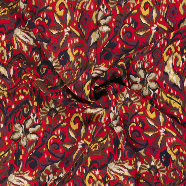 Satin Duchesse tissu Rouge Bordeaux imprimé 