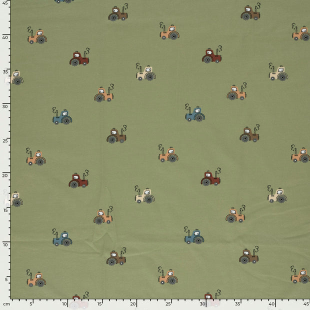 Jersey fabric Tractors Olive Green