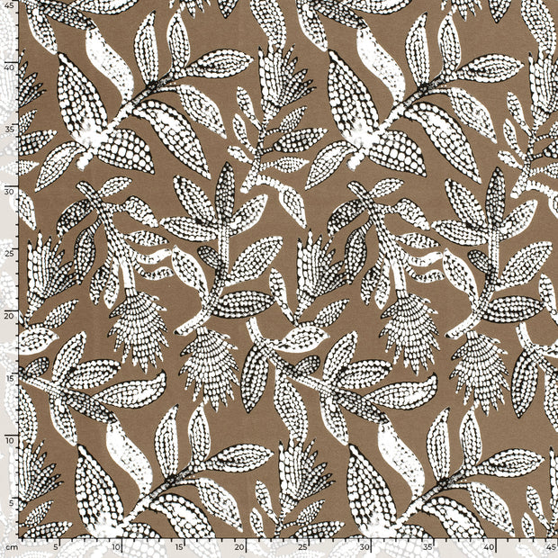 Viscose Jersey fabric Leaves Taupe Grey
