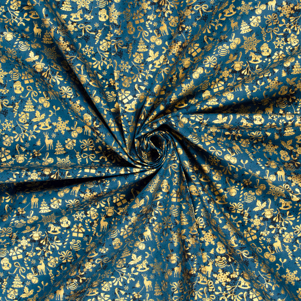 Popeline de Coton tissu Bleu Marine imprime et enduit 