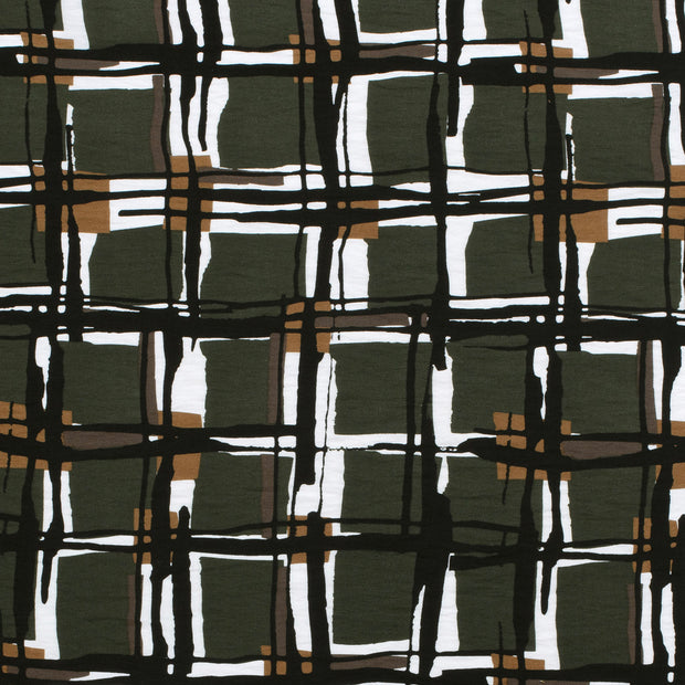 Viscose Nylon Crepe fabric Checks Khaki Green