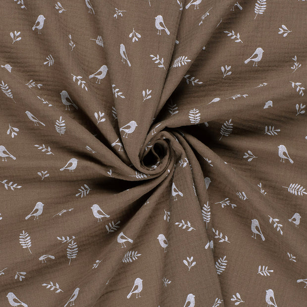 Muslin fabric Brown Taupe dyed and printed 