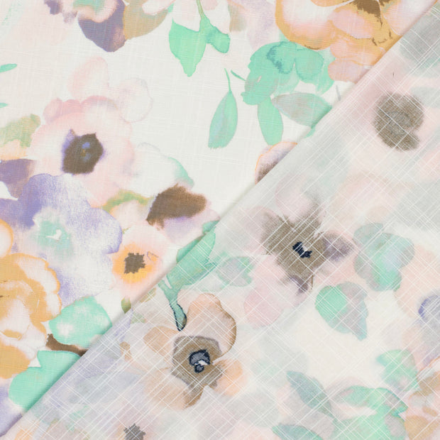 Coton Viscose en Chaine et Trame tissu fleurs slub imprimé 