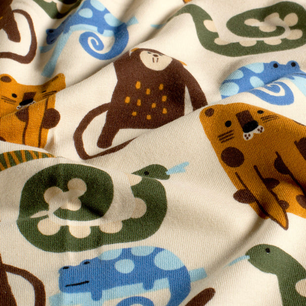French Terry fabric Animals Beige