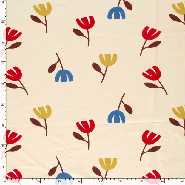 French Terry stof Bloemen Beige
