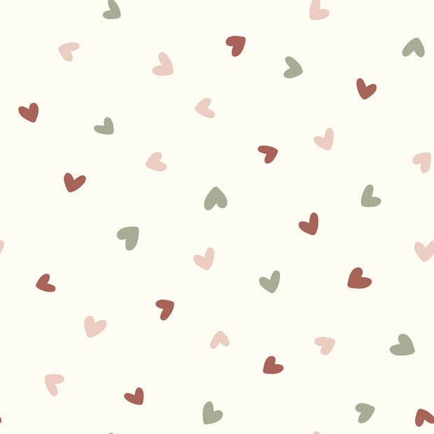 Stretch terry fabric Hearts Off White