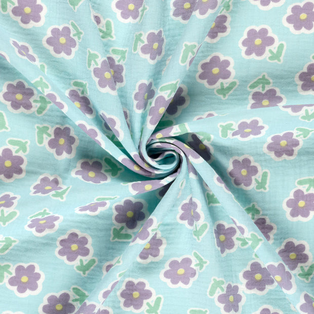 Muselina tela Azul Hielo estampado 