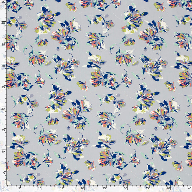 Viscose Poplin fabric Flowers Light Blue