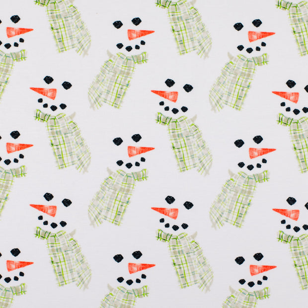French Terry fabric Snowmen Olive Green