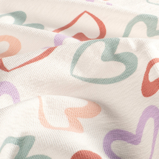 Terry Crepe fabric Hearts Off White