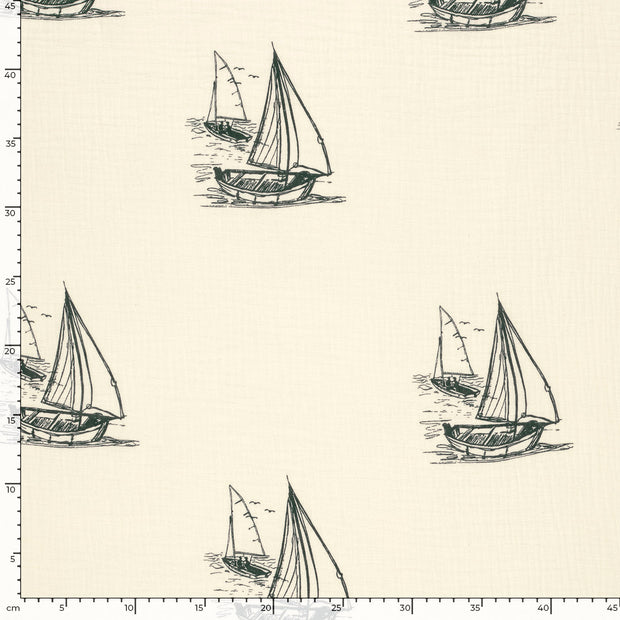 Muslin fabric Sailboats Space Blue