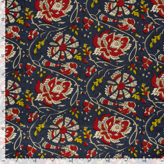 Voile fabric Flowers Indigo
