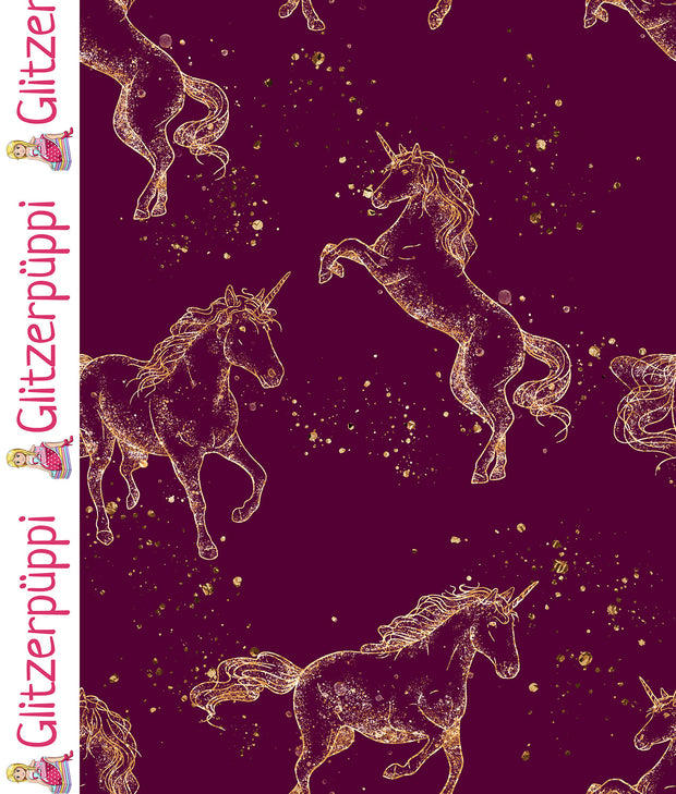 French Terry fabric Unicorn Wine red