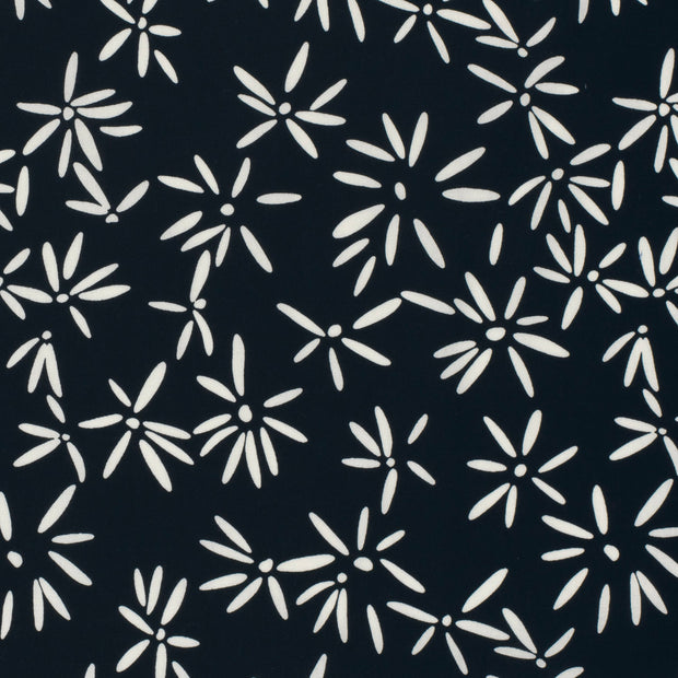 Satin de coton tissu fleurs Bleu Marine