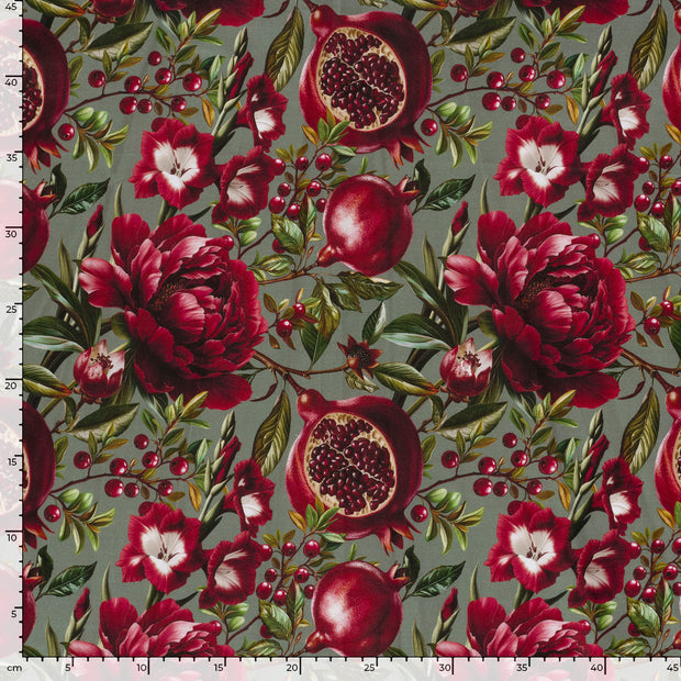 Panama fabric Flowers Green