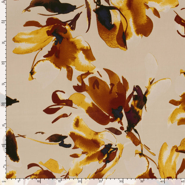Satijn Duchesse stof Bloemen Beige