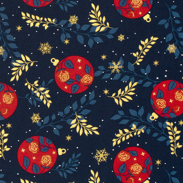 Cotton Poplin fabric Christmas stars Navy