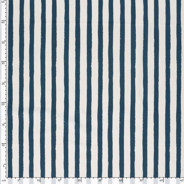 French Terry GOTS tissu rayures Bleu acier