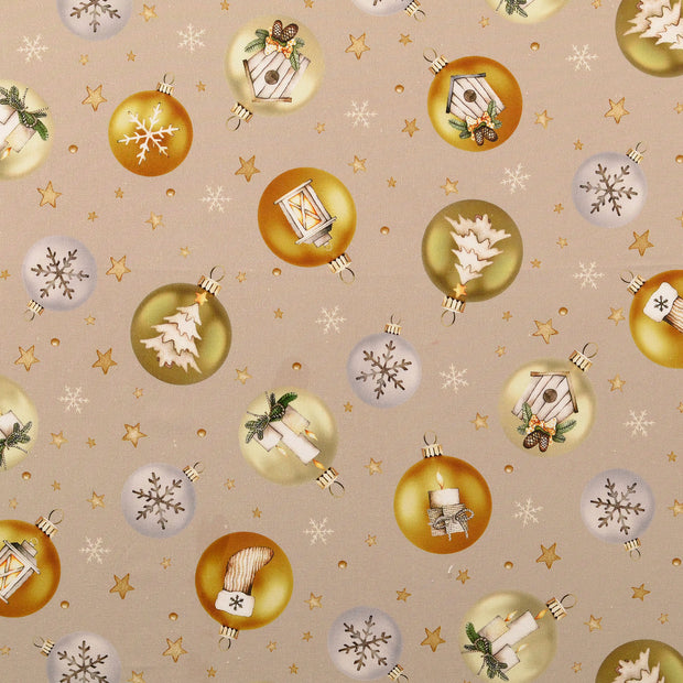 Cotton Poplin fabric Christmas Beige
