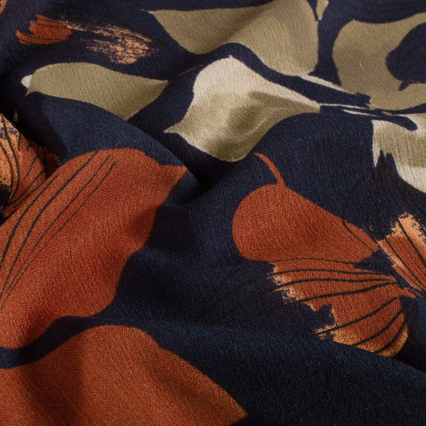 Borken Crepe tela Abstracto Azul marino