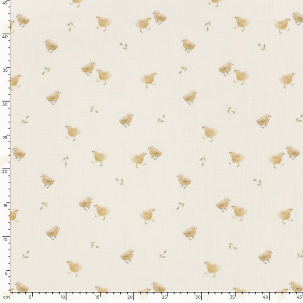 Muslin fabric Birds Off White