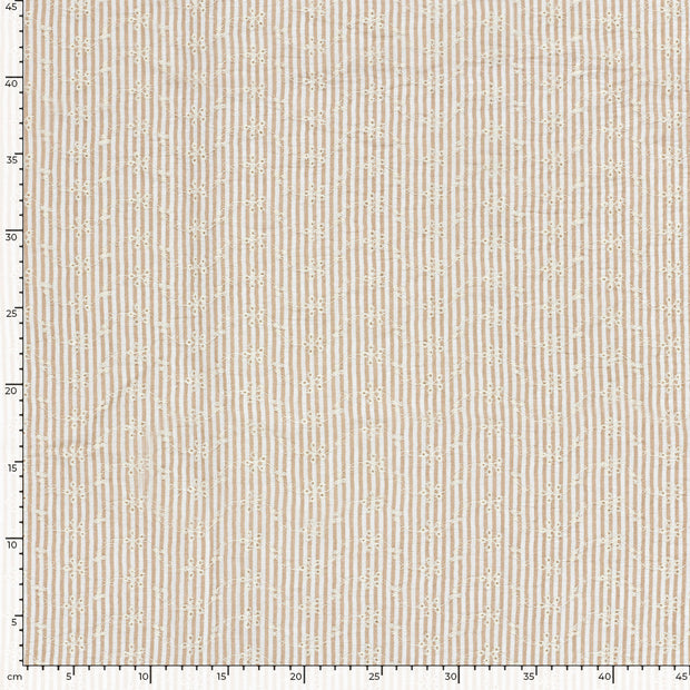 Popeline de Coton tissu rayures Beige