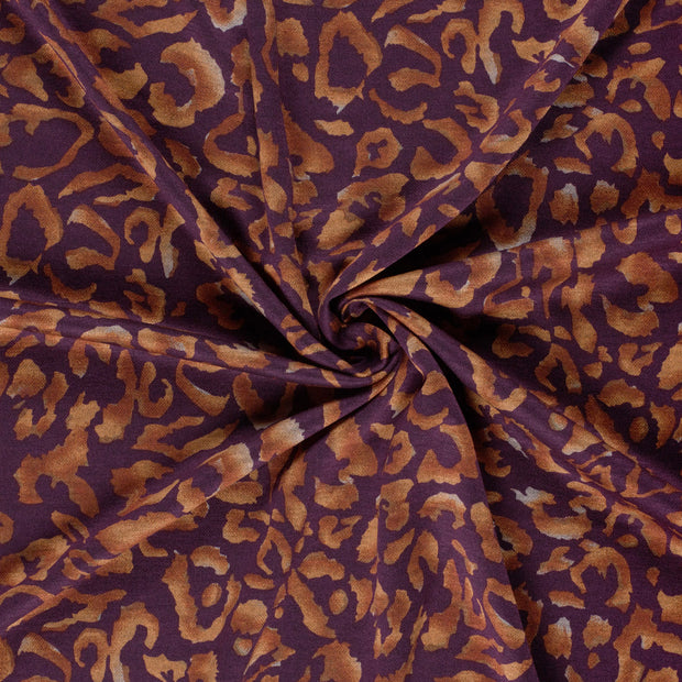 Poly Viscose Jersey stof Aubergine discharge bedrukt 
