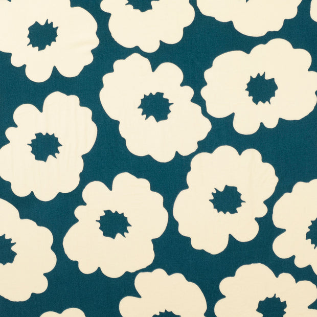 Viscose Poplin fabric Flowers Petrol