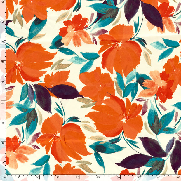 Satijn Duchesse stof Bloemen Oranje
