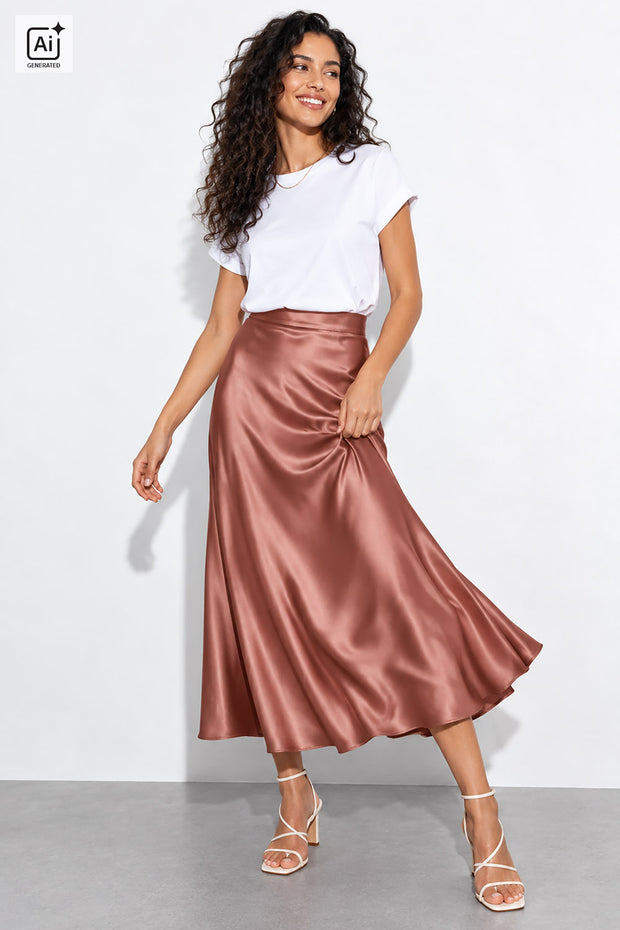 Satin fabrik Uni Altrosa