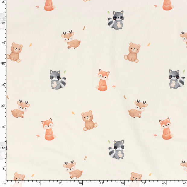Cotton Jersey GOTS organic fabric Animals Off White