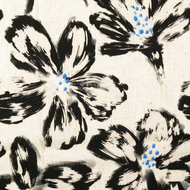 Linen fabric Flowers Black