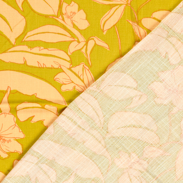 Viscose Lin Chaine et Trame tissu fleurs imprimé 