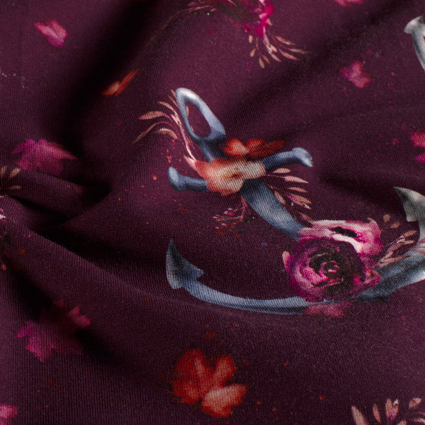 French Terry fabric Anchors Wine red