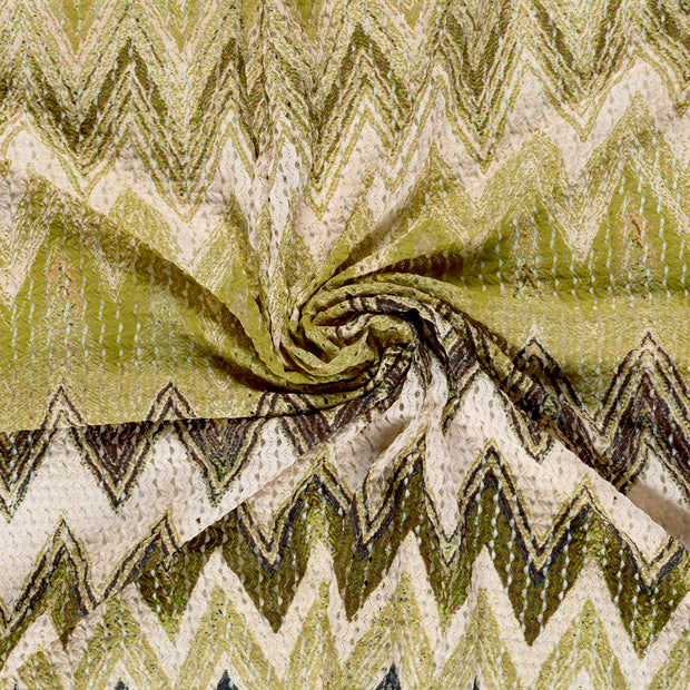 Plissé fabric Khaki Green digital printed 