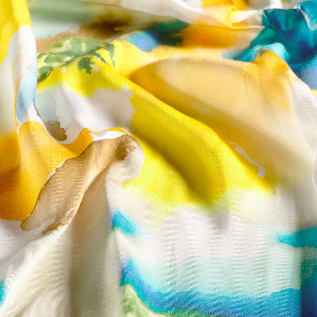 Viscose Satin fabric Abstract Aqua