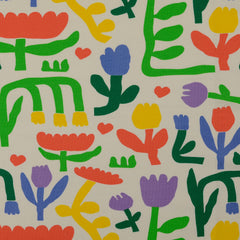 French Terry printed Flowers White