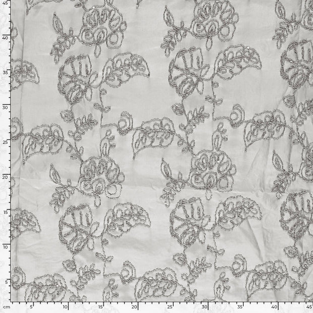 Woven Polyester fabric Flowers Light Grey