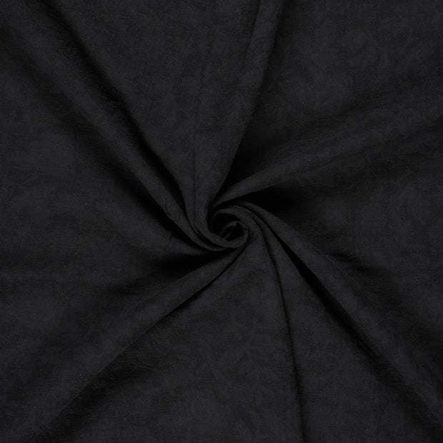 Coton Lin en Chaine et Trame tissu Noir brodé 