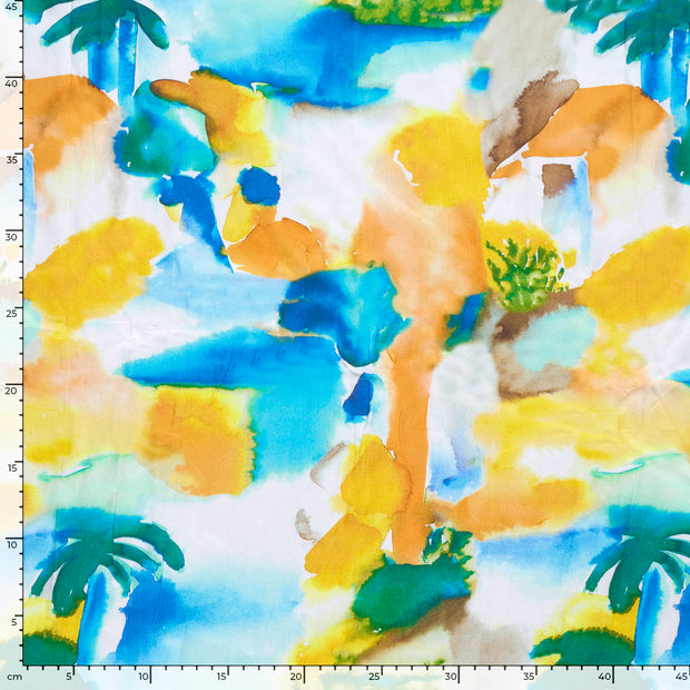 Viscose Satin fabric Abstract Aqua