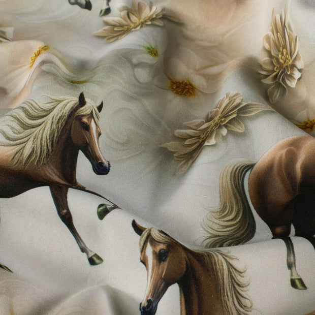 Softshell fabric Horses Beige
