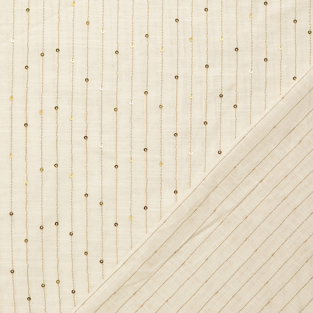 Viscose Lin Chaine et Trame tissu Blanc Paillettes 