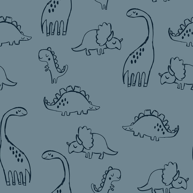 French Terry tissu dinosaures Indigo