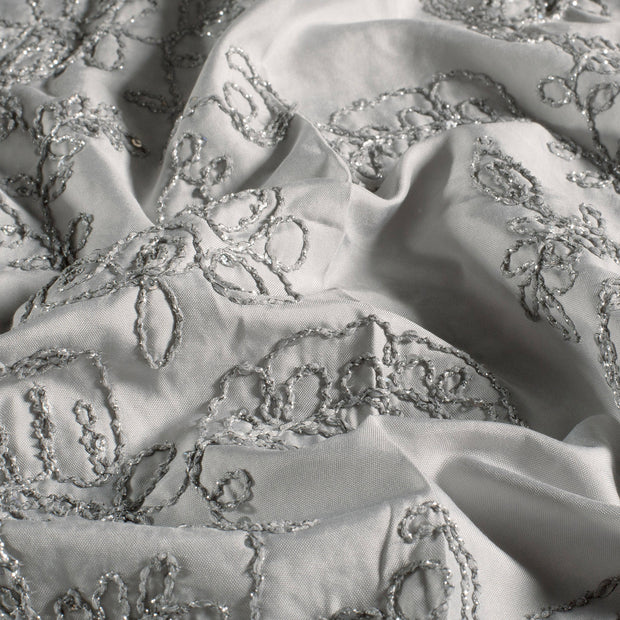 Woven Polyester fabric Flowers Light Grey