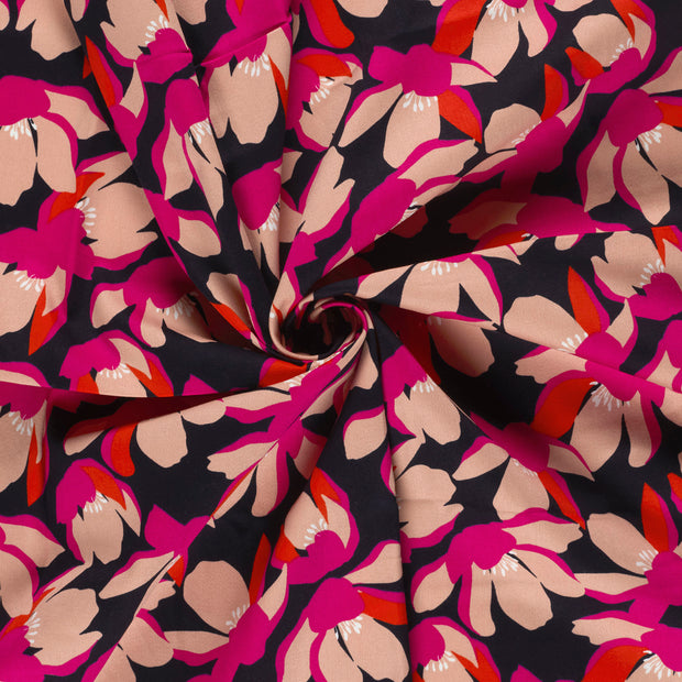 Satin de coton tissu Noir imprimé 
