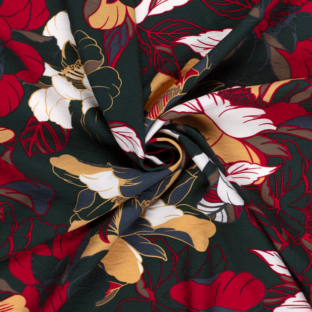 Viscose Nylon Crepe tela Verde oscuro estampado 