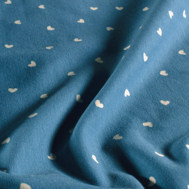 French Terry geraut fabrik Herzen Indigoblau