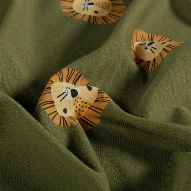 French Terry fabrik Löwen Khaki-Grün