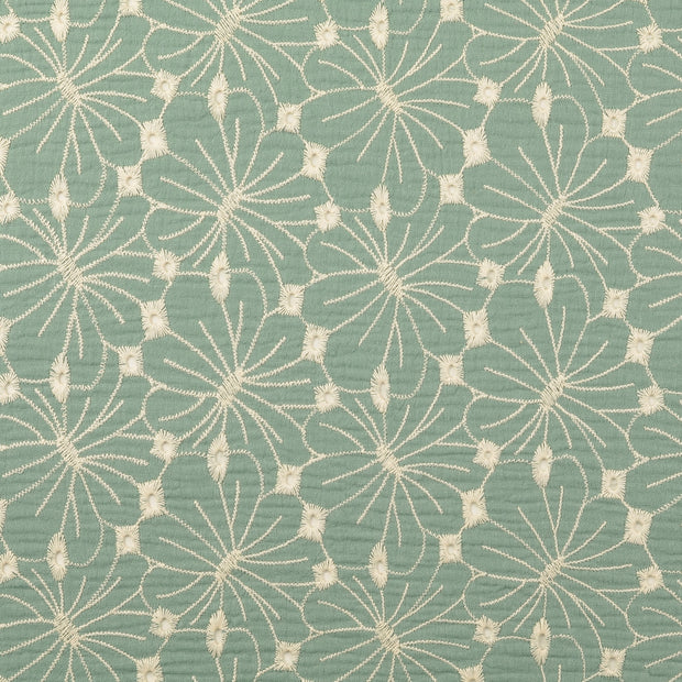 Double gaze tissu fleurs Menthe foncée