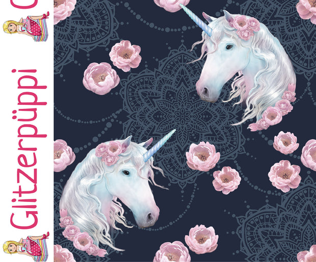 French Terry fabric Unicorn Navy